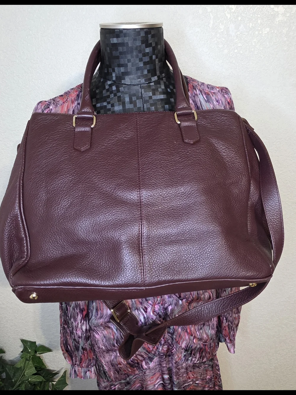 Levenger Burgundy Leather Tote with Gold Hardware
